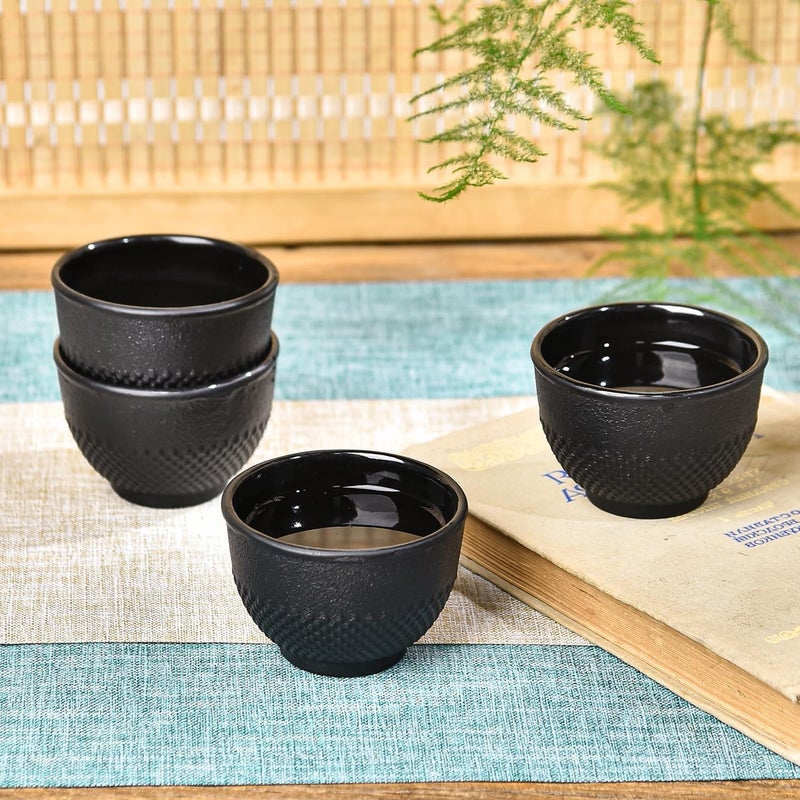 Sungmor Cast Iron Black Teacups, Set of 4 & 5 oz - Japanese Tea Cups with Enamel Interior, Traditional Gongfu Tea Set, Durable Heat-Retaining Tetsubin Style Drinkware - Image 4
